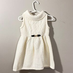 Janie And Jack Cream cable Knit sweater Dress with Bow Accent